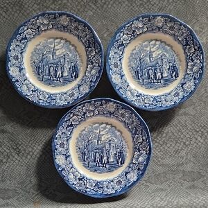 Vintage Blue and White Dinnerware Set Colonial Staffordshire Liberty Blue